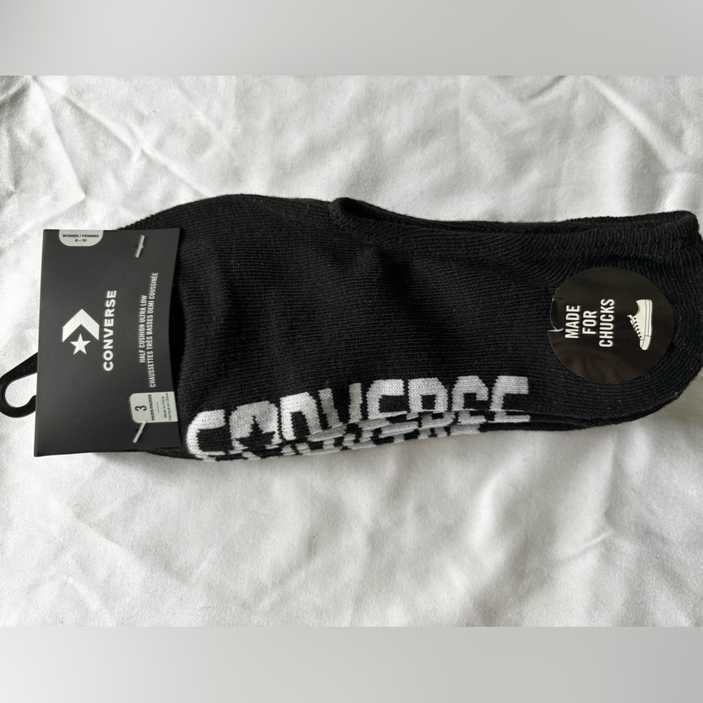 Converse 3 Pair Black Socks with White Logo